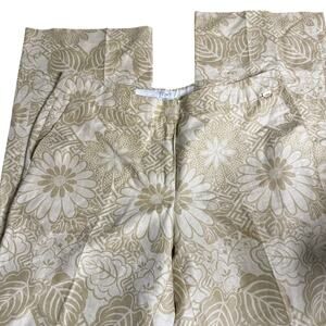 Escada Sport Beige Floral Linen Blend Wide Leg Pants, EU Size 42 (33" Waist)